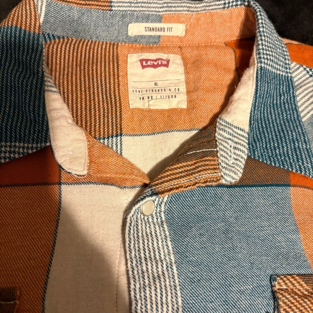 Levi's Men's Casual Plaid Shirt - Blue, Orange, White SZ XL - Picture 3 of 5